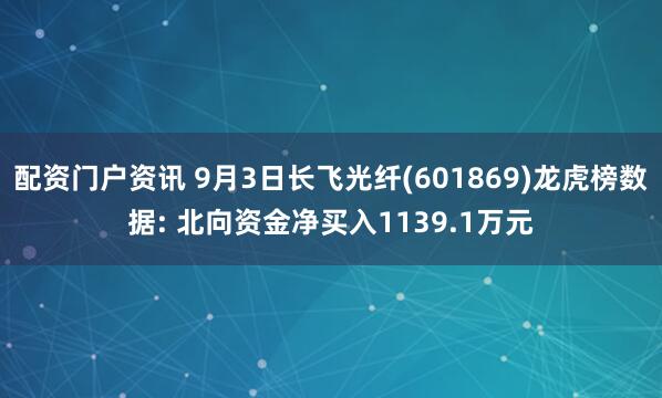 配资门户资讯 9月3日长飞光纤(601869)龙虎榜数据: 北向资金净买入1139.1万元